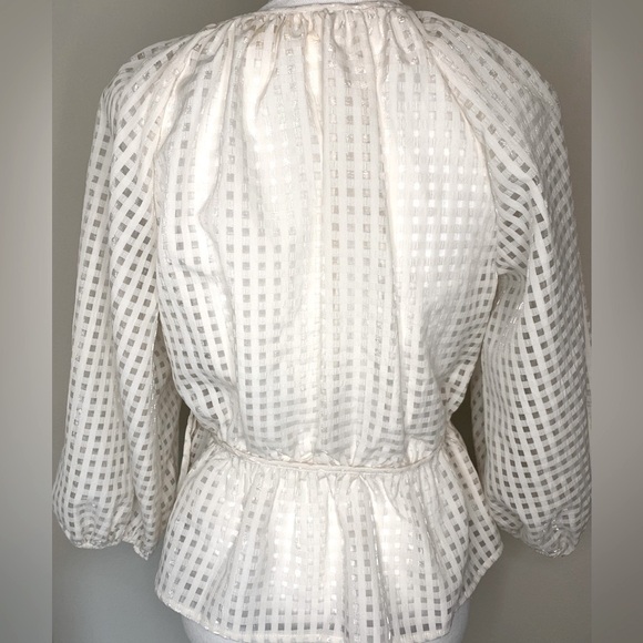 Levis Womens Boho Wrap Top Blouse 3/4 balloon Sleeve Tie Waist size Small Sheer - Picture 6 of 10